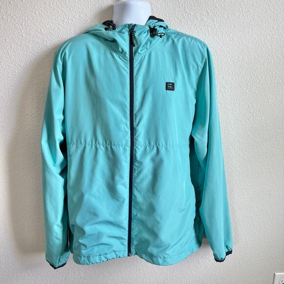 Billabong Transport Windbreaker Jacket Men's XL Teal Green Hooded Lightweight - Picture 1 of 9